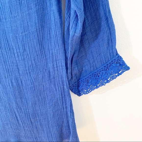 Maria Gabrielle Gauze and Crocheted Lace BlouseThree Quarter Sleeve Royal Blue💙 - Picture 5 of 7
